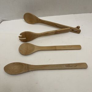 Vtg Pampered Chef Bamboo Wooden Spoon Set Interlocking Utensils And Spoons